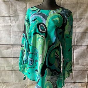 3/$10 deal! Asymmetrical blouse with bell sleeves